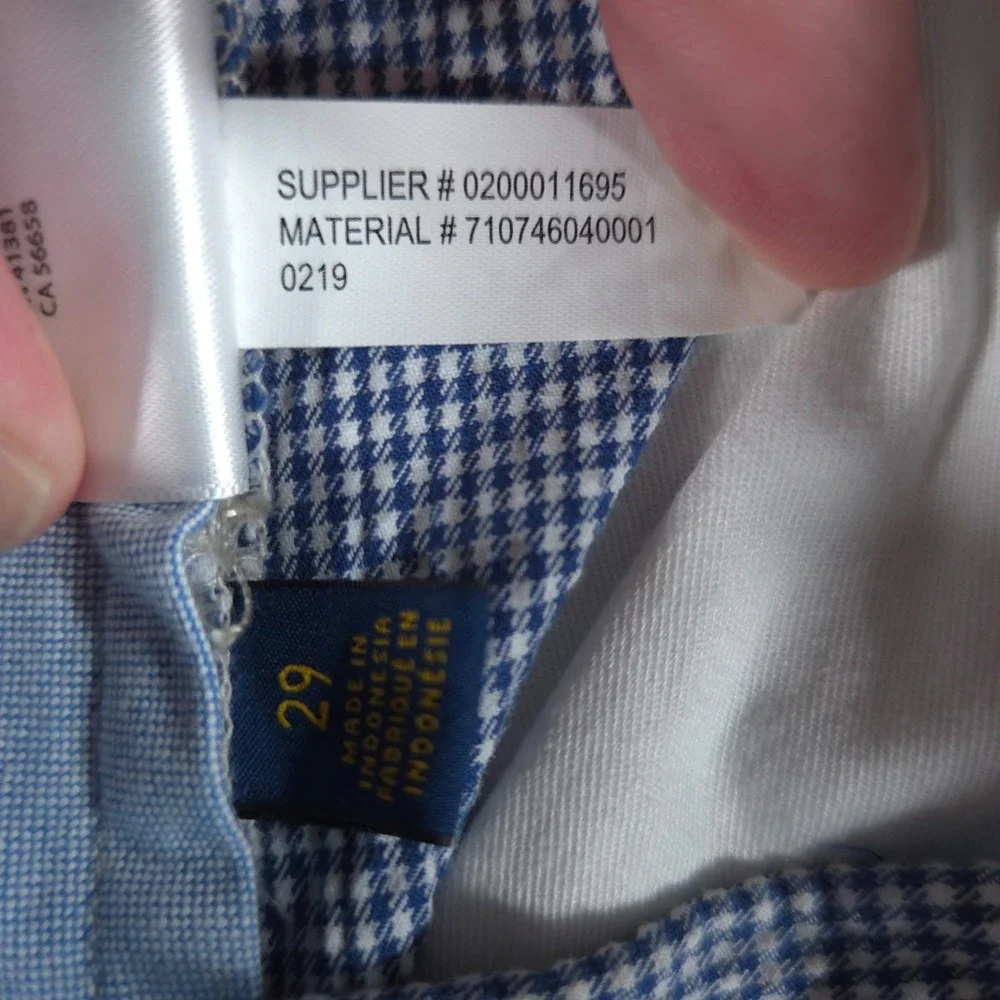 Polo Ralph Lauren Mens 29 (FIT 30) Blue White Gingham Stretch Classic Fit Shorts